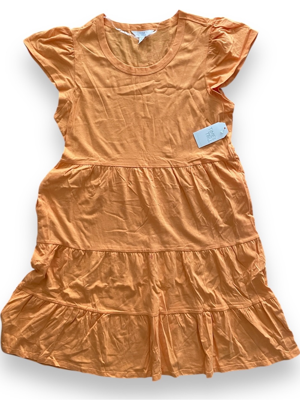 Time and Tru Peach Tiered Flutter Sleeve Mini Dress